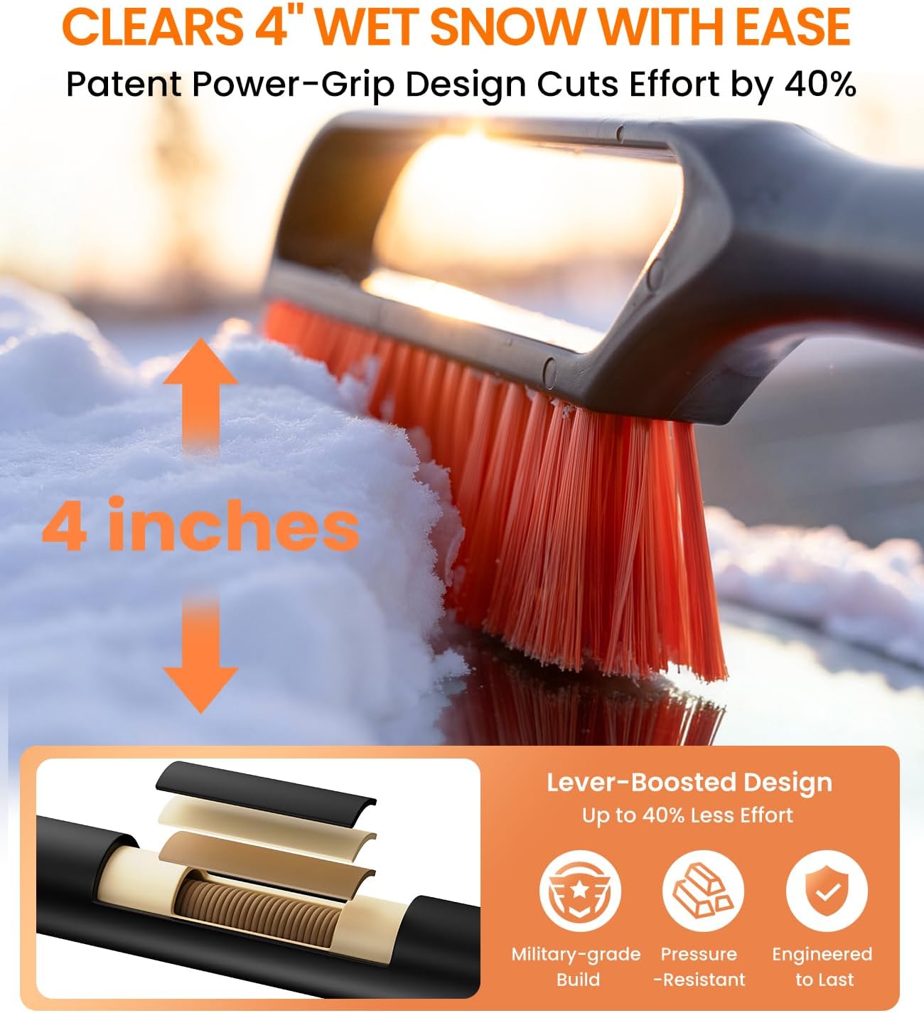 Zanch 3-in-1 27" Snow Brush and Ice Scraper for Car Windshield [Wider Snow Brush, One-Wipe Clean] Snow Brush for Car with Ergonomic Foam Grip for All Cars,Truck,SUV, Winter Accessories