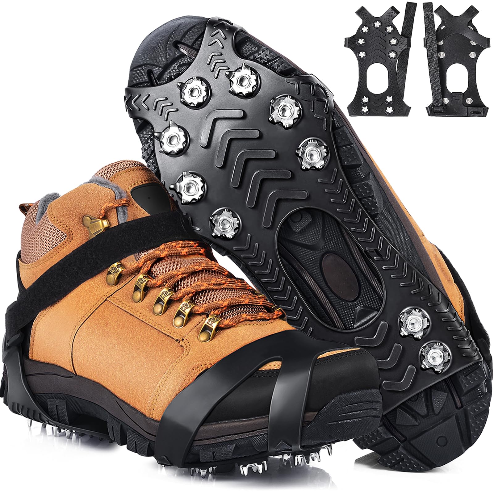 HONYAO Ice Cleats Crampons for Shoes and Boots, Stainless Steel Ice Grippers Spikes Grips Traction for Winter Ice Snow, Hiking Climbing Ice Fishing