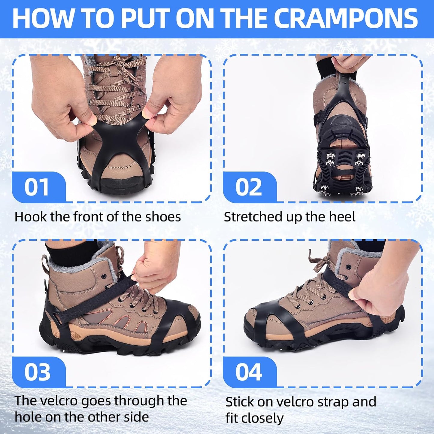 HONYAO Ice Cleats Crampons for Shoes and Boots, Stainless Steel Ice Grippers Spikes Grips Traction for Winter Ice Snow, Hiking Climbing Ice Fishing