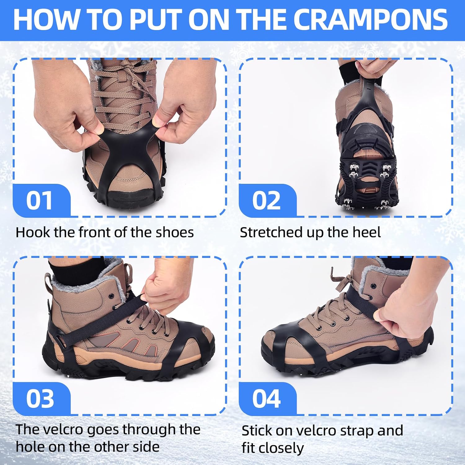 HONYAO Ice Cleats Crampons for Shoes and Boots, Stainless Steel Ice Grippers Spikes Grips Traction for Winter Ice Snow, Hiking Climbing Ice Fishing