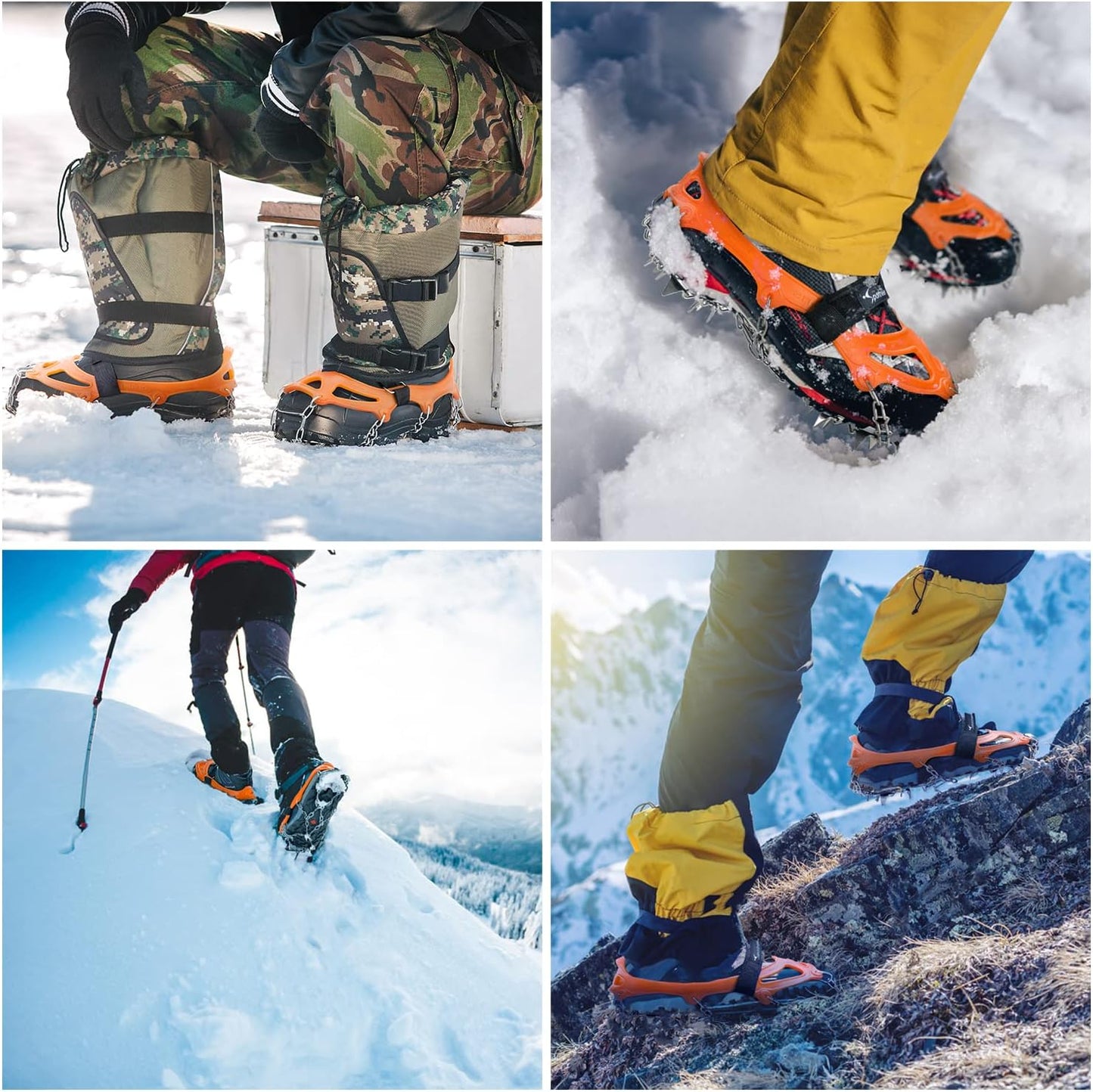 Sportneer Crampons： Ice Cleats for Shoes and Boots with 28 Spikes - Traction Slip-on Stretch Footwear for Walking and Shoveling on Ice and Snow